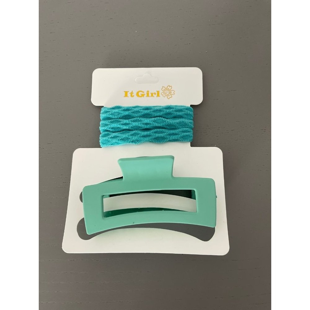 NEW HAIR CLIP SQUARE SHAPE WITH HAIR TIES COLOR TEAL  SOFT MATTE
